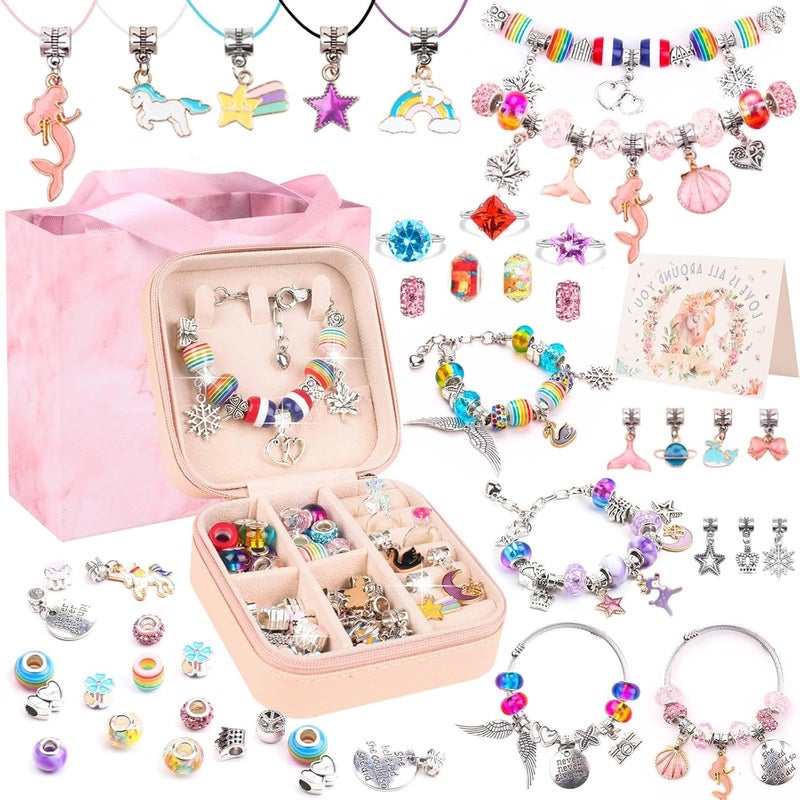 UFU Charm Bracelet Making Kit, 95Pcs Jewelry Making Kit Craft Gift for Girls 5 6 7 8-12, A Sweet Birthday Gift to Inspire Imagination & Creativity, with Portable Jewelry Box - Image 1